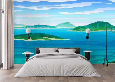 vector Tropical ocean landscape with island at turquoise ocean waives with near beach. eps 10 illustration background View of blue paradise Wall mural