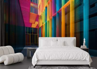 abstract architecture neon colored modern architecture hallway corridor | AI Generated  Wall mural