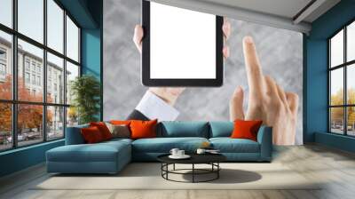 businessman hand holding digital tablet with finger pointing Wall mural