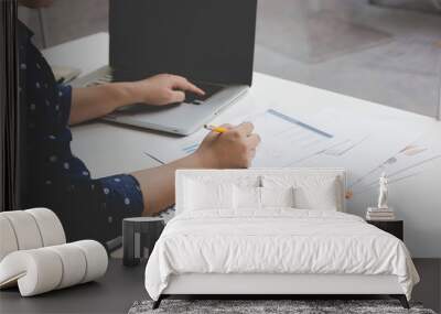 businesswoman working with document and computer in office workp Wall mural