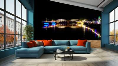 light on bridge at night with wood table for display product Wall mural