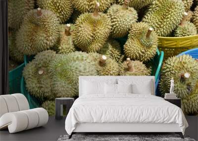 stack of durian fruit for sale Wall mural