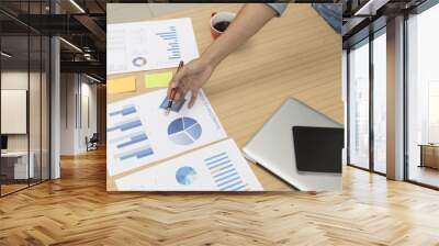 woman with laptop computer, document, pen, digital tablet and co Wall mural