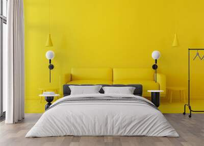 Minimal concept. interior of living yellow tone on yellow floor and background. Wall mural