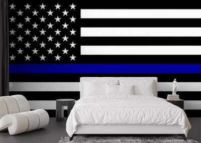 American flag with police support symbol, Thin Blue Line. Vector EPS 10 Wall mural