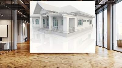 3d vintage house exterior design with refelction in white backgr Wall mural