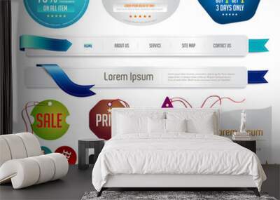 Blue modern tags, labels, and headers design with sample text (v Wall mural