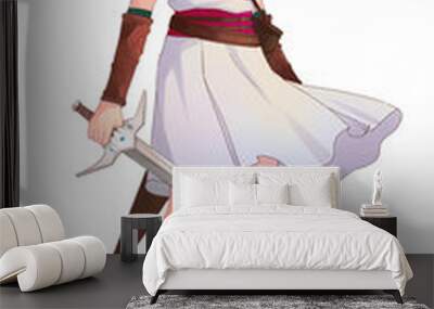 Cute original character design of fantasy female girl warrior or swordswoman magic fencer knight in Japanese manga illustration style with isolated transparent background Wall mural