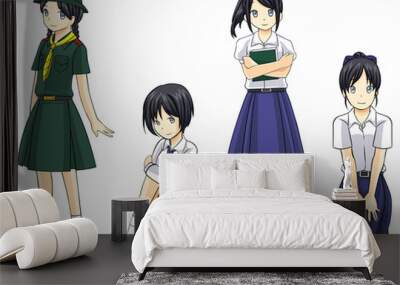 Cute Thai schoolgirls collection set 2 Wall mural