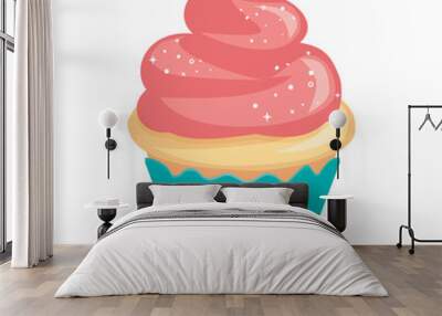 pretty cartoon vanilla cupcake with pink icing and sparkly white sprinkles Wall mural