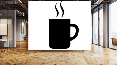 Big mug of coffee or tea icon. Hot beverage cup and smoke. Vector Illustration Wall mural