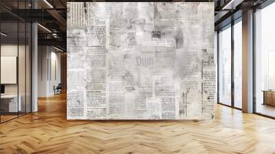 Newspaper paper grunge aged newsprint pattern background. Vintage old newspapers template texture, generative ai Wall mural