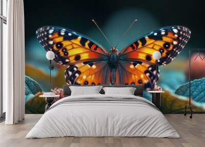 A Vibrant Butterfly on Lush Green Foliage Wall mural