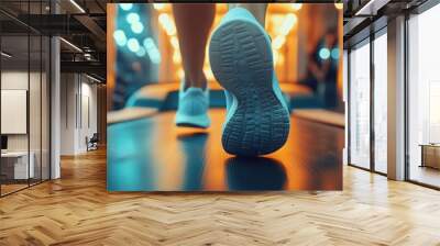 Close-up of a Woman Running on a Treadmill in a Fitness Center Wall mural