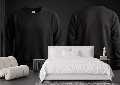 Blank hoodie mockup .Blank sweatshirt black color preview template front and back view on white background. crew neck mock up isolated on white background. Cloth collection. Wall mural