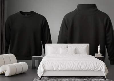 Blank hoodie mockup .Blank sweatshirt black color preview template front and back view on white background. crew neck mock up isolated on white background. Cloth collection. Wall mural