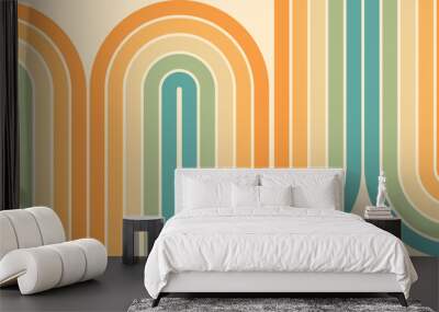 Abstract background of rainbow groovy Wavy Line design in 1970s Hippie Retro style. Vector pattern ready to use for cloth, textile, wrap and other. Wall mural