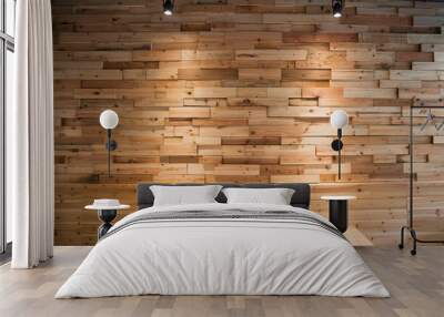 Planks brown wooden panel wall with two dimming downlight lights Wall mural