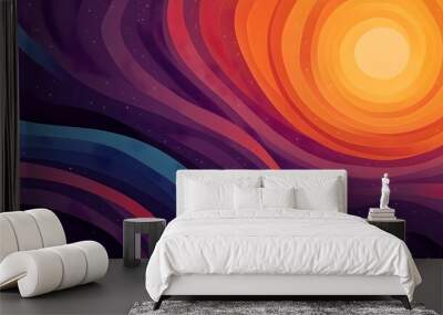 Hand drawn groovy psychedelic background. Abstract wavy swirly pattern. Wall mural