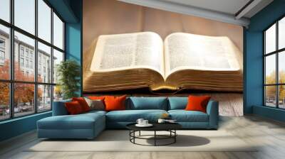 Holy Bible Illuminated by Light Wall mural