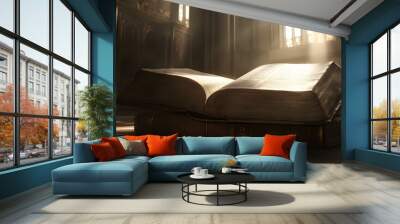 Holy Bible Illuminated by Light Wall mural