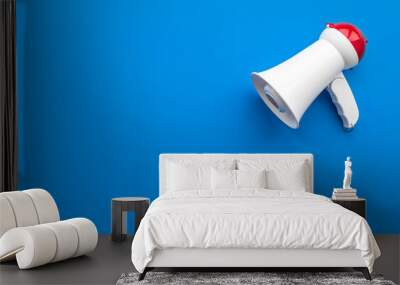 Attract attention concept. Megaphone on blue background top view copy space Wall mural