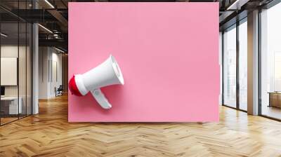 Attract attention with megaphone on pink background top view copyspace Wall mural