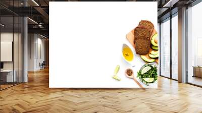 Avocado toast for light healthy breakfast on white background top view copy space Wall mural