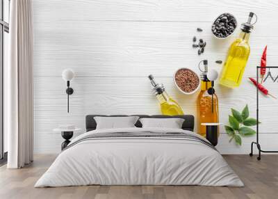 bottles of different types cooking oil. sunflower olive and sesame oil Wall mural