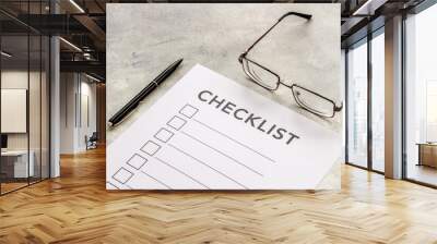 Checklist concept. Blank checklist with empty boxes on office table Wall mural