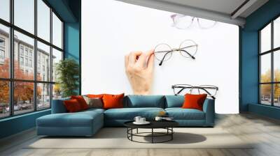 Circle vintage glasses, top view. Eye care concept Wall mural