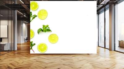 Citrus frame. Lime round slices composition on white background top view copy space Wall mural