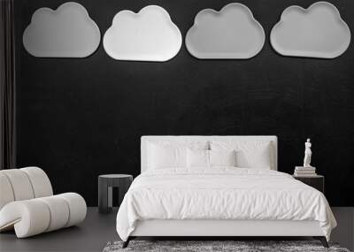 cloud computing concept with clouds on black background top view space for text Wall mural