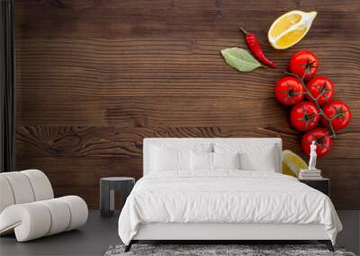 Creative Cooking layout with tomatoes and spices, top view. Menu concept Wall mural