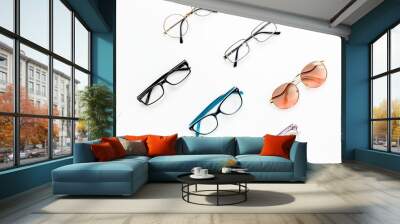 Eyesight and vision concept with different glasses,top view Wall mural