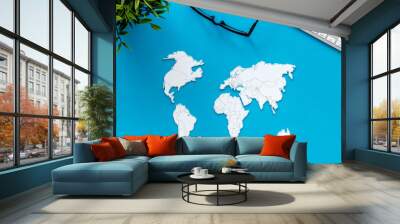 Globalization marketing, social media concept. Workplace flat lay Wall mural