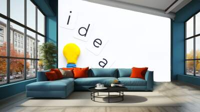 Idea concept. Bulb icon on white background top-down copy space Wall mural