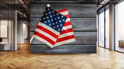 Memoral day of United States of America with flag on gray wooden background top view Wall mural