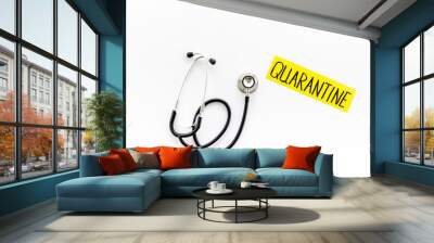 Quarantine illness at home. Stethoscope on white background top-down. Wall mural