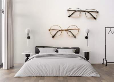 Stylish glasses, top view. Eyesight and vision concept Wall mural