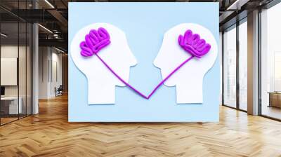 Teamwork concept, brain storm. Communication between two paper human heads Wall mural