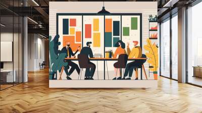  2D flat illustration, Team of professionals discussing over new business project ,Flat vector illustration Wall mural