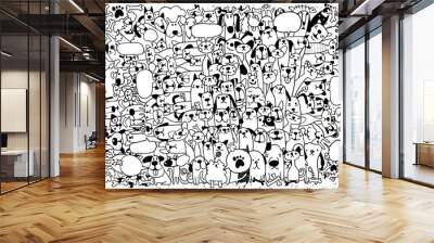 Animals. Cats and Dogs Vector pattern. Hand Drawn Doodles Pets Wall mural