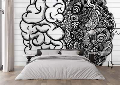 Creative concept of the human brain, Zentangle, vector illustration Wall mural