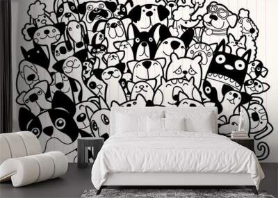 doodle dogs and cats group,Different pecies of dogs and cats, Vector Illustration Wall mural