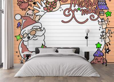 Hand drawn Christmas doodles, Illustration of doodle Christmas c Wall mural