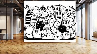 Hipster Hand drawn Crazy doodle Monster group,drawing style.Vector illustration Wall mural