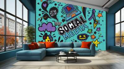 Objects and symbols on the Social Media element.seamless backgro Wall mural