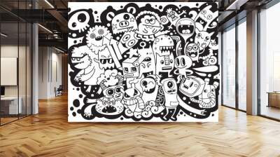 Vector illustration of Doodle cute Monster background ,Hand drawing Doodle Wall mural