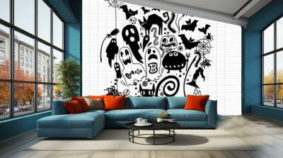 Vector illustration of hand-drawn Halloween doodles. vector illu Wall mural